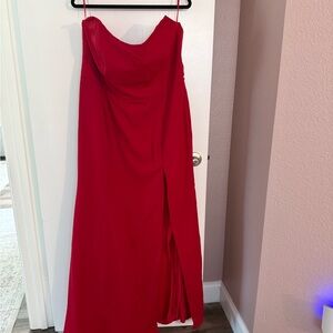 Fashion Nova Fiery Red Strapless  Gown with Side Slit